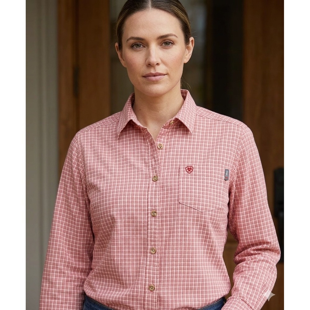 Ariat Work FR Womens XXL Red Plaid Flame Resistant HRC2 Button Down Shirt